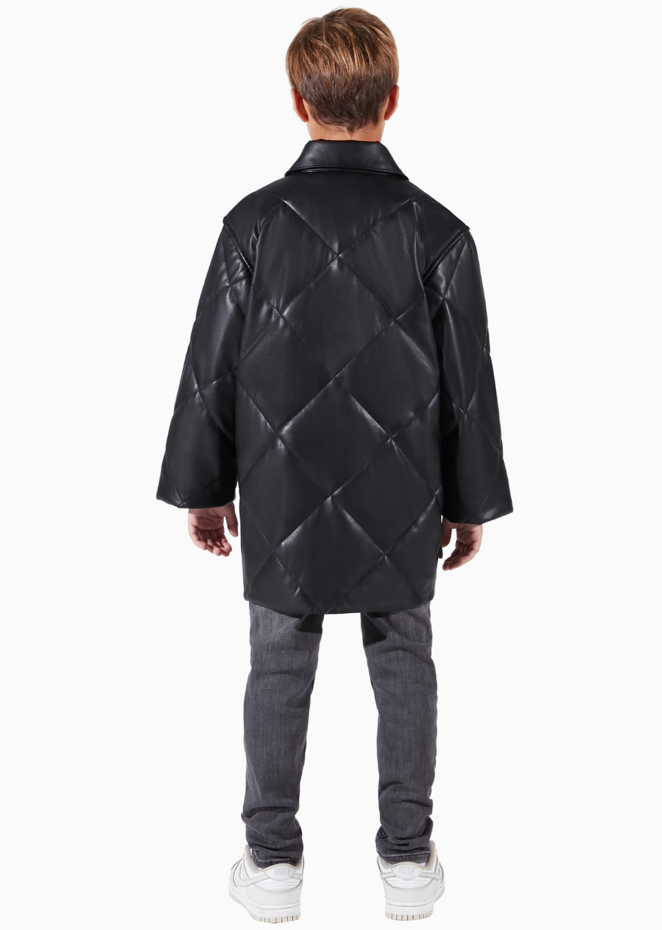 Charlie Black Stormi Cruelty Free Vegan Leather Children Quilted Shacket Made in Canada