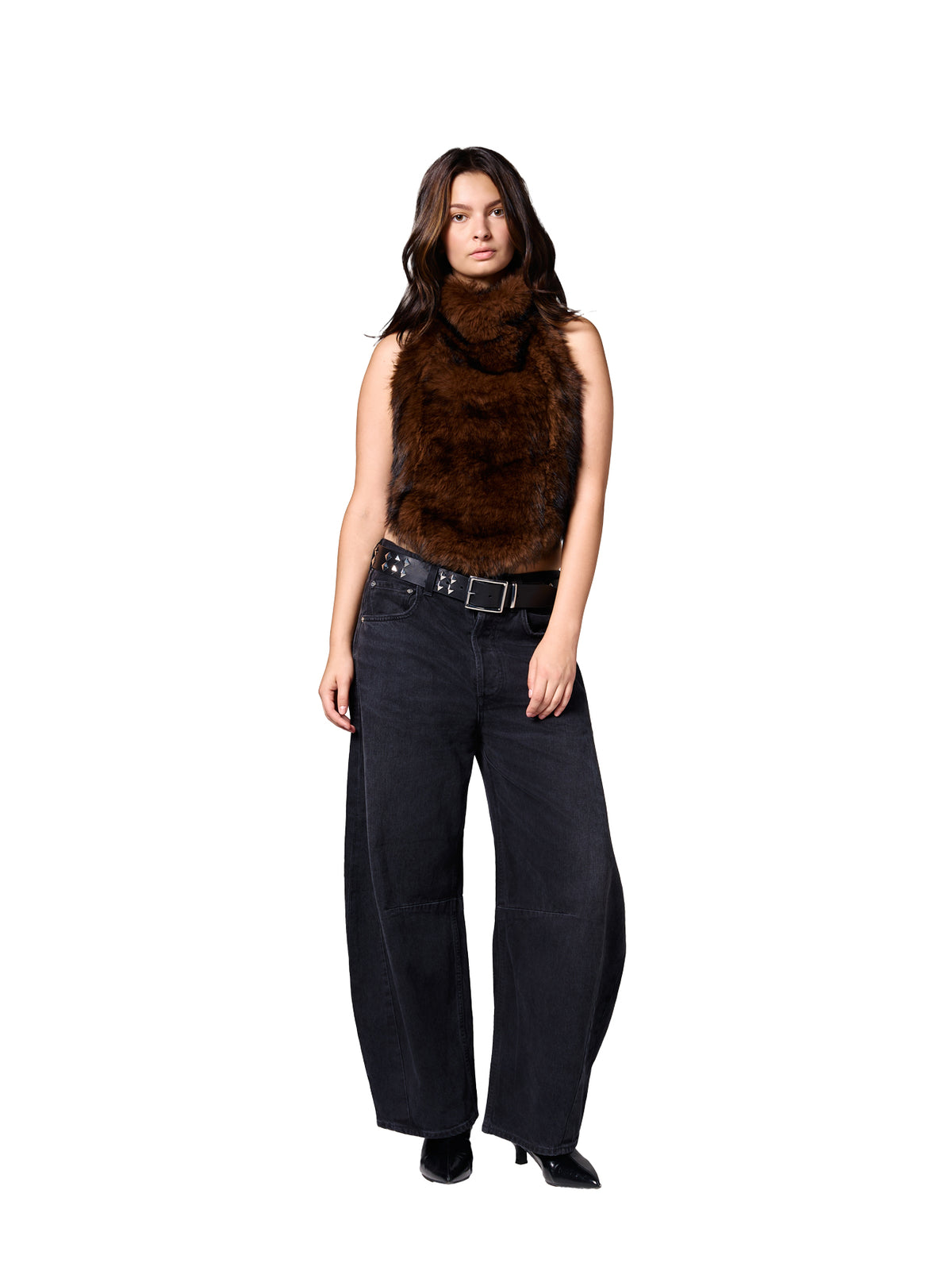 SKYE faux fur top in Sable featuring rich brown tones, plush texture, and a statement silhouette.