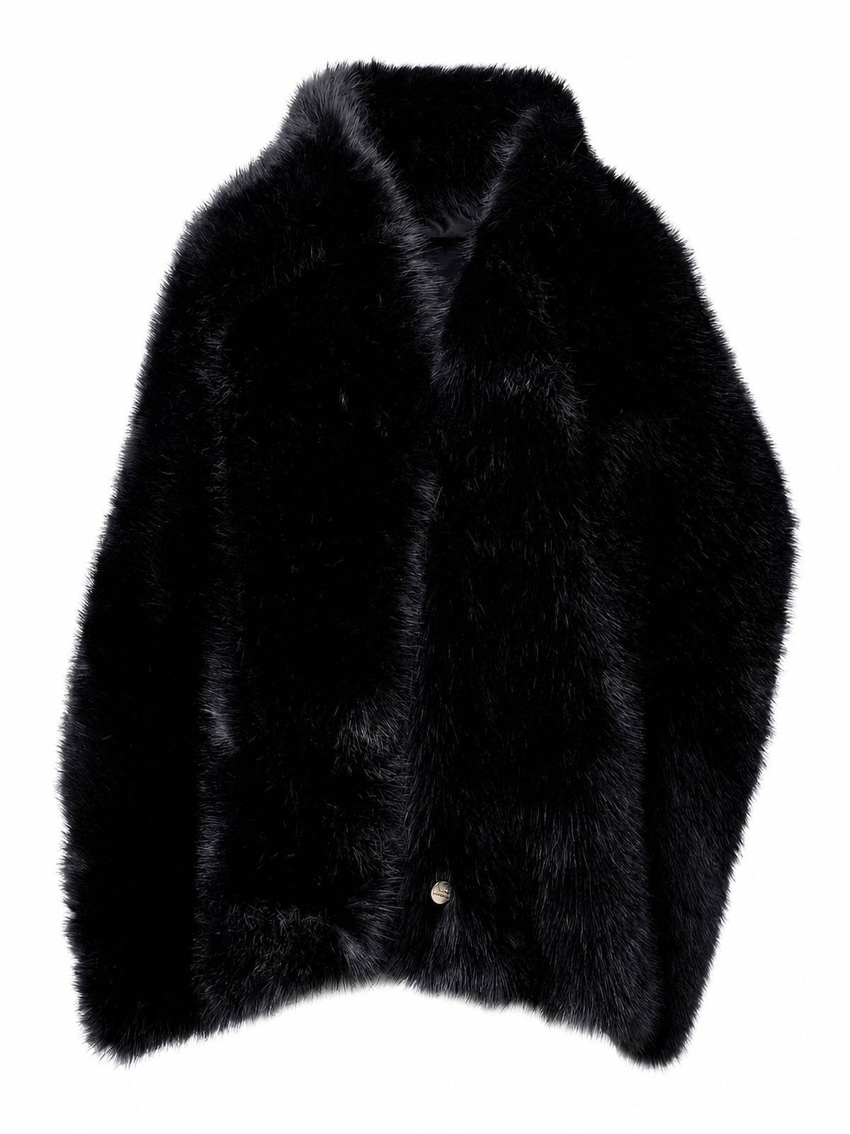 Luxury cruelty-free faux fur wrap scarf in Ink Black featuring an ultra-soft plush finish, rich jet-black color, and an elegant draped silhouette designed to provide warmth while elevating any cold-weather look.