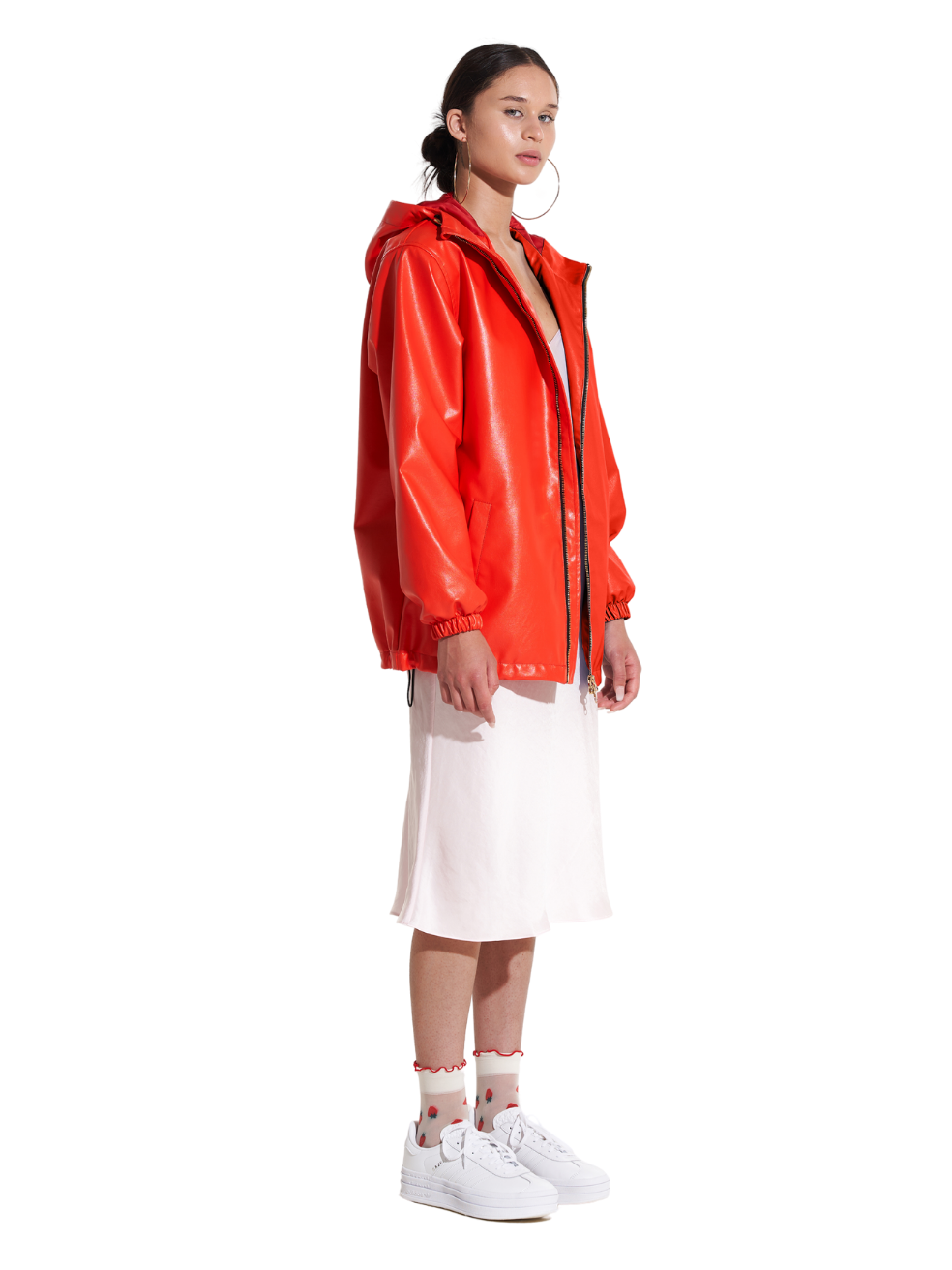 Hunter Tart Animal-Free Leather Raincoat - 3/4 View On Model