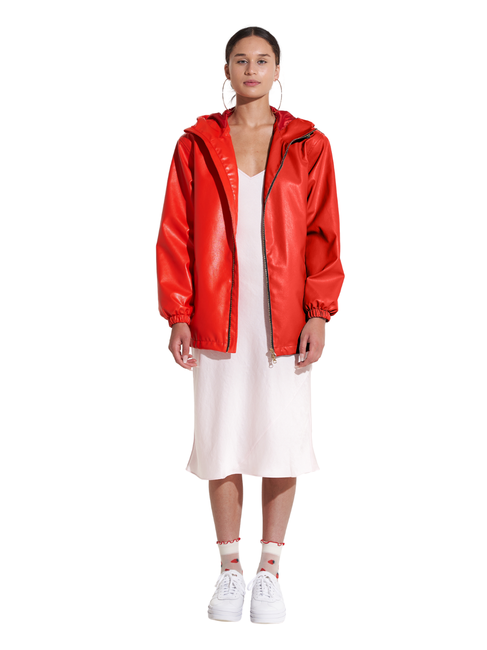 Hunter Tart Animal-Free Leather Raincoat - Front View On Model