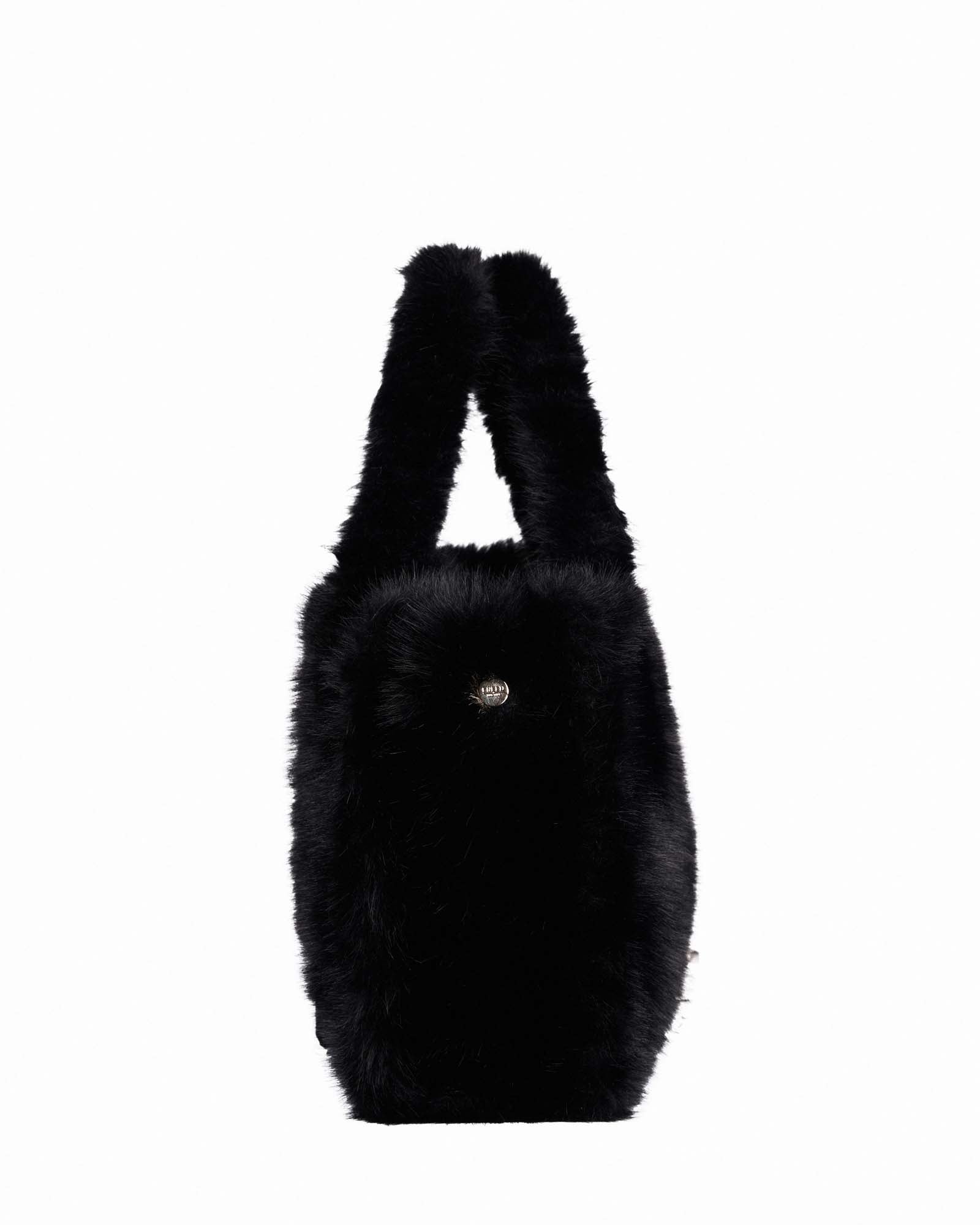 Ink Black Faux Fur Oversized Tote - Side View